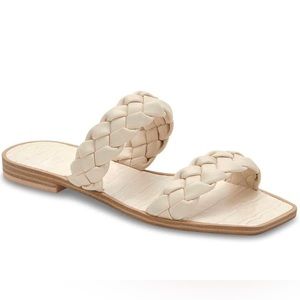 Trish Lucia women’s square open toe slides mules woven leather slipper sz 7.5